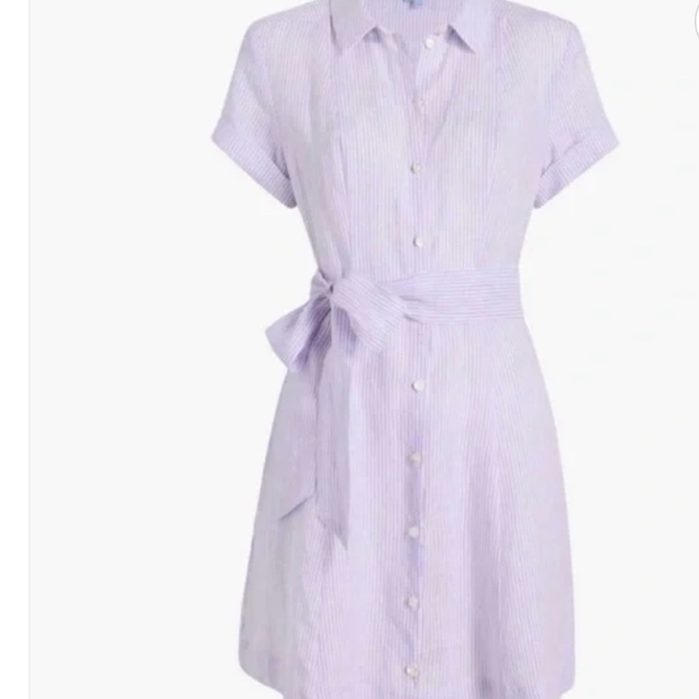 HILL HOUSE Lilac Stripe 100% linen The Laura Dress NWT size Small